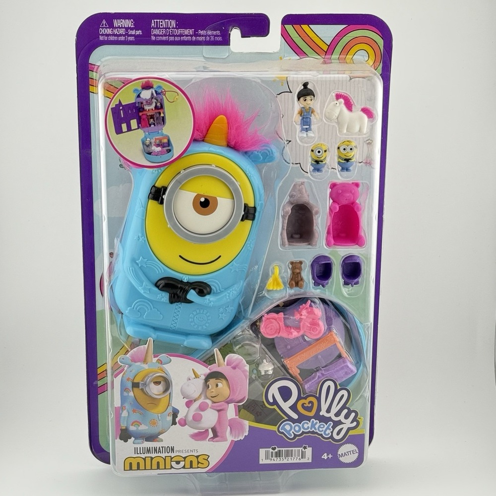 Polly‎ Pocket x Minions Compact Set - Agnes, Carl, Bob, Fluffy Unicorn Spring L